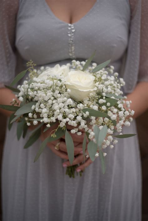 Baby's breath, eucalyptus, & white rose bouquet. Kate & Co Photo ...