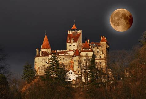 Download Night Dark Moon Romania Castle Man Made Bran Castle Wallpaper