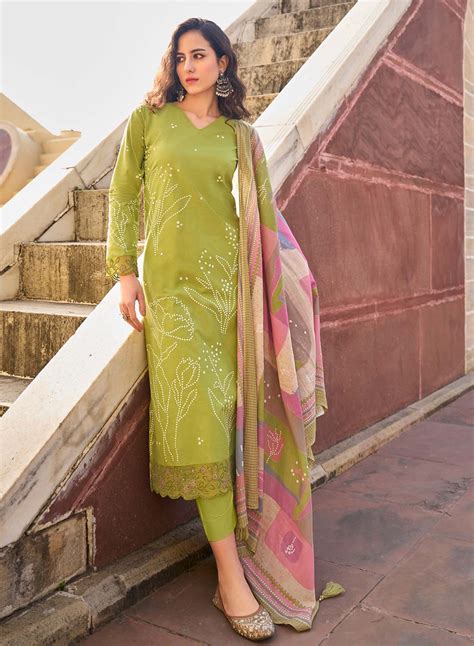 Green Pure Lawn Cotton Unstitched Salwar Suit Dress Material – Stilento