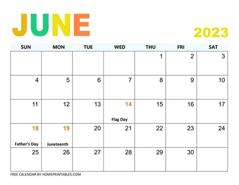 June 2023 Calendar Templates - Free Download!