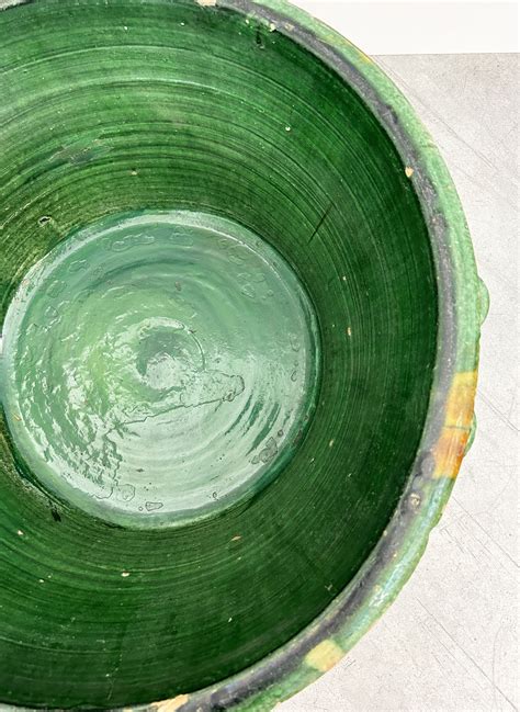 RIVESTO XL Antique Green Glazed 'Limmu' Ceramic Bowl from Puglia