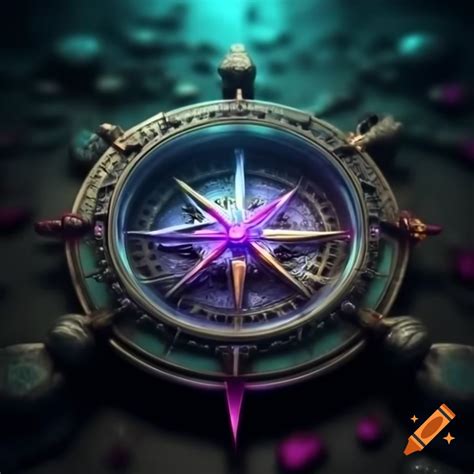 Colorful fantasy magic compass with ancient and futuristic design on ...
