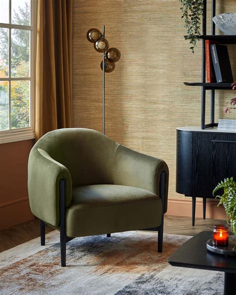 Tristan Olive Green Velvet Accent Chair with Black Wood – Danetti
