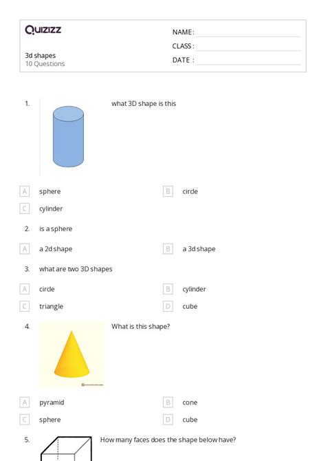 50+ 3D Shapes worksheets for 1st Class on Quizizz | Free & Printable