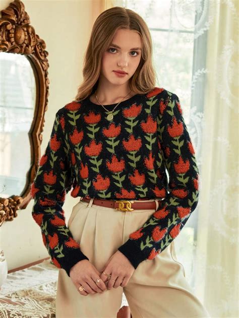 SHEIN MOD Floral Pattern Sweater | SHEIN USA