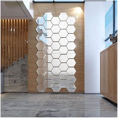 Bikri Kendra Hexagon 45 Silver Wall Mirrors Stickers for Hall Living ...