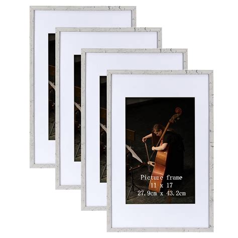 Set of 4 White 11x17 Picture Frames, Wall Mount or Tabletop Display ...