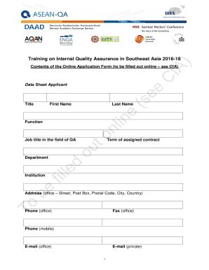 Fillable Online asean-qa Training on Internal Quality Assurance in ...