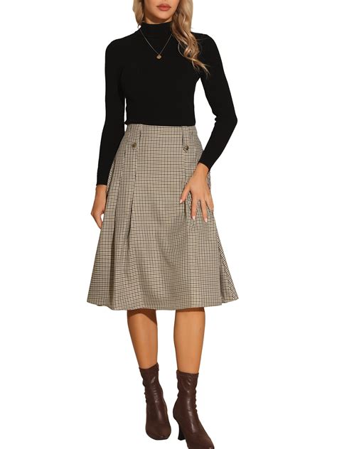INSPIRE CHIC Women's Plaid Skirt High Rise Pleated A Line Midi Skirt L ...