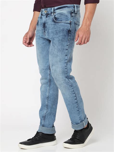 Spykar Light Blue Cotton Comfort Fit Straight Length Jeans For Men ...