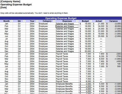 Image result for Operating Budget Spreadsheet