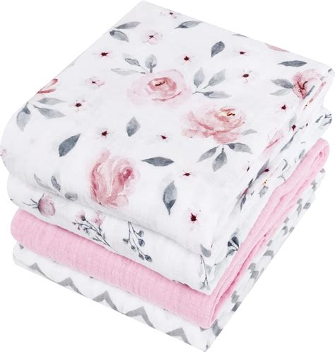 Amazon.com: 4-Pack Muslin Swaddle Blankets for Baby Girls - Organic ...