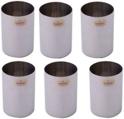 VINOD (Pack of 6) Steel Glass, 400 ml, 6 Piece Glass Set Water/Juice ...