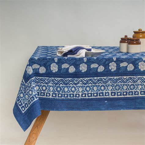 Blue Pure Cotton Hanad Block Printed Table Cover – DMAASA