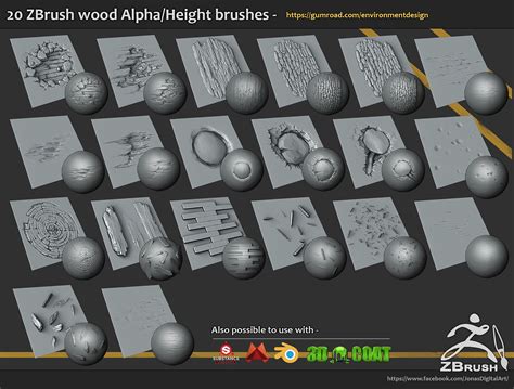 ArtStation - 20 Zbrush sculpted wood brushes, jonas ronnegard | Zbrush ...
