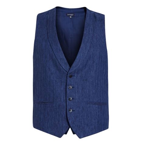 Buy Hackett London Blue Linen Waistcoat for Men Online | The Collective