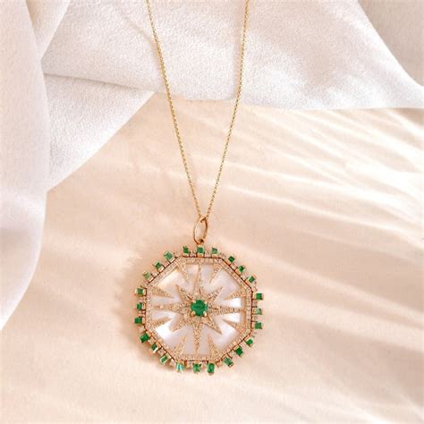 14k Celestial Pendant|Certified Diamond Jewellery|14k Emerald Pendants