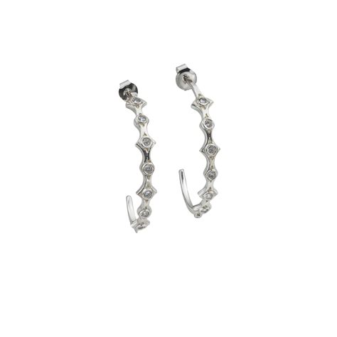 Silver Diamond Shaped Hoops - CZ Stones | Sterling Craft