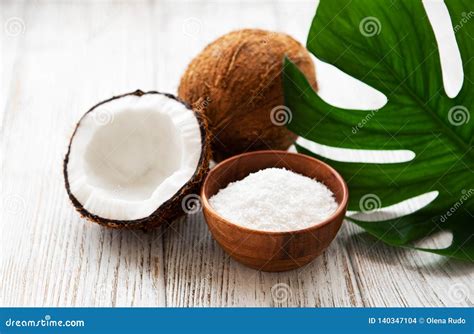 Fresh dried coconut chips stock photo. Image of isolated - 140347104