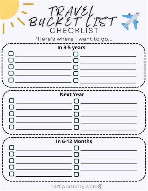 Travel Bucket List Printable PDF Download (Create Your Own) - Templaticity