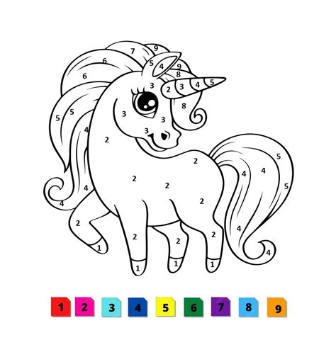 Premium Vector | Color by number unicorn coloring pages for kids vol5