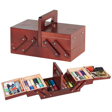 PRIMO SUPPLY Expandable Wooden Sewing Box - Sewing Kit Storage Box with ...