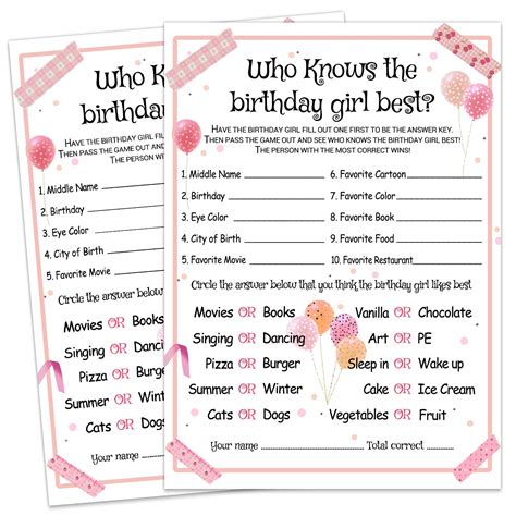 Buy Who Knows The Birthday Girl Best - Birthday Girl Party Game - Girl ...