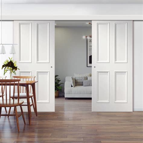 Double Sliding Door & Wall Track - Rochester White Primed Door - Raise