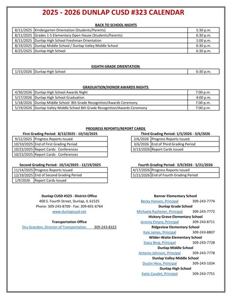 Dunlap School District 323 Calendar 25-26 revised - EduCounty