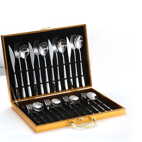 Cutlery Sets - 24pc with Wooden Box (Silver) - Flatware Sets - Touch of ...