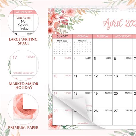 Buy OUNONA Floral Wall Calendar 2022-2023 Calendar Jan. 2022 - Dec ...