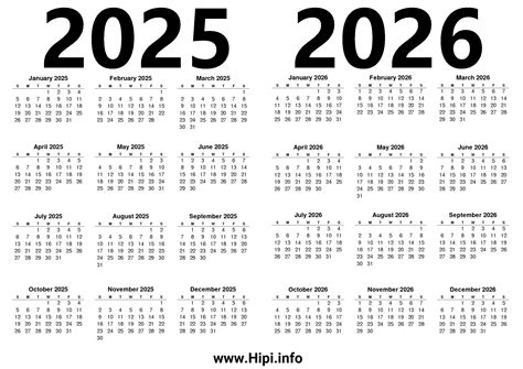 Printable 2025 and 2026 Calendar Two Years - Hipi.info