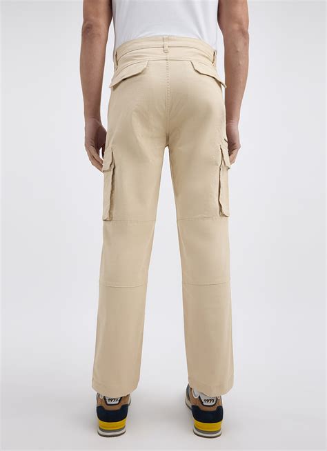 Men Khaki Mid Rise Stretch Cargos | Pepe Jeans India