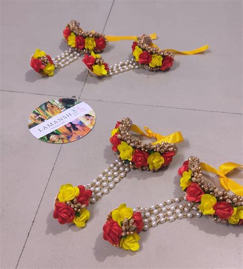 LAMANSH® Artificial Floral 🌸 bracelets Attached to Ring / Flower Hathp ...