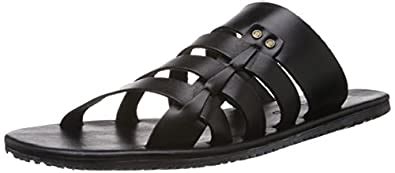 Buy Woodland Men's Black Softy Leather Flip-Flops and House Slippers ...
