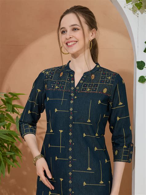 Printed Denim Short Kurti – mbz.in