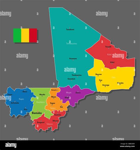 Vector map of Mali with names of cities and with borders city Stock Vector Image & Art - Alamy