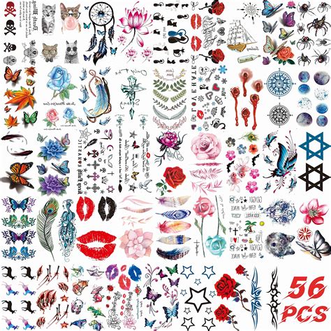 Buy COKTAK 56 Sheets Variety Colorful Rose Flowers Temporary Tattoos ...
