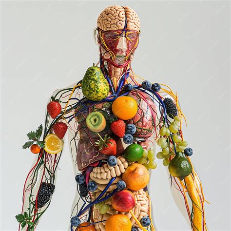 A human figure made with a fruit showing body parts using fruits ...