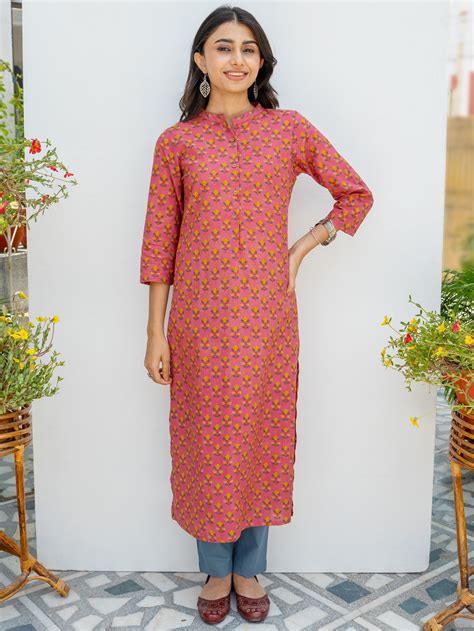 Pink Cotton Printed Kurta For Women's – Vari
