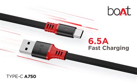 boAt Type C A750 6.5A Flat Super Fast Charging Cable w/Stress ...