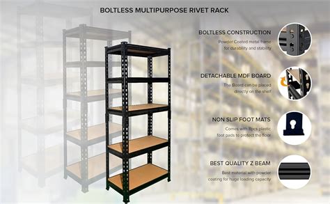 60 * 24 * 12 Inches 5 Shelves Iron Matte Finish Adjustable Shelving ...