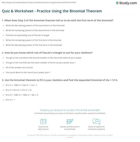 Image result for Binomial Theorem Worksheet