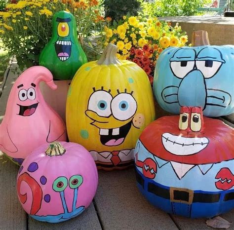 SpongeBob Character Pumpkins 🎃 | Creative pumpkin decorating, Halloween ...