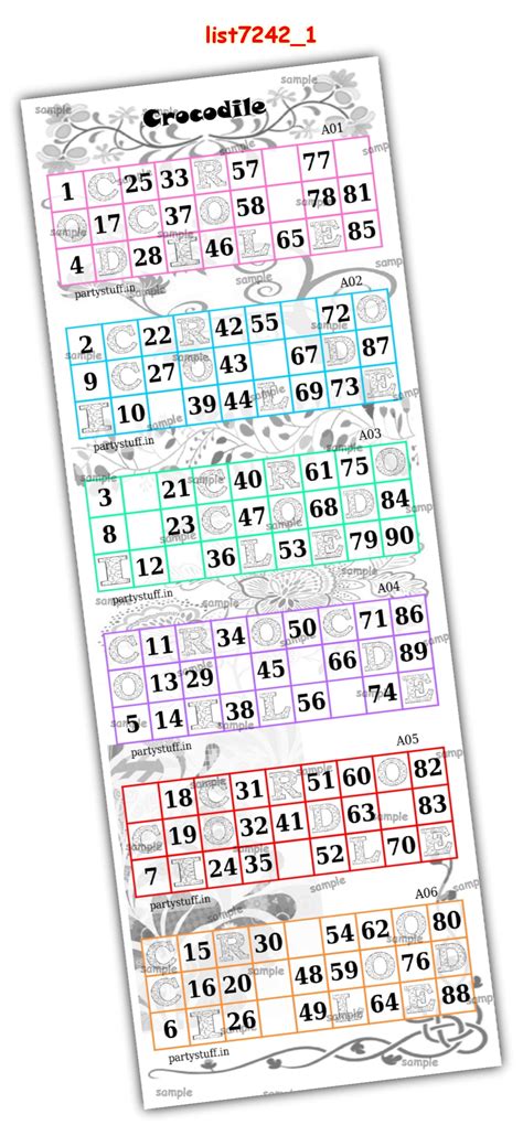 kukuba grid | Tambola Housie | Crocodile Designs