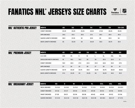 Fanatics Size Charts – Vegas Team Store