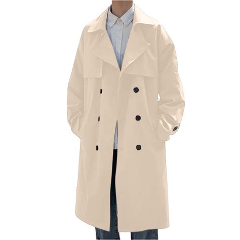 Leesechin Men's Winter Fashion Long Trench Coat Easy Color Warm Lapel ...