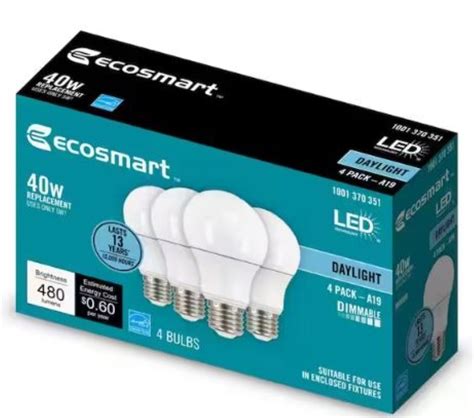 EcoSmart 40 Watt Equivalent Dimmable LED Light Bulb 4-Pack Daylight ...
