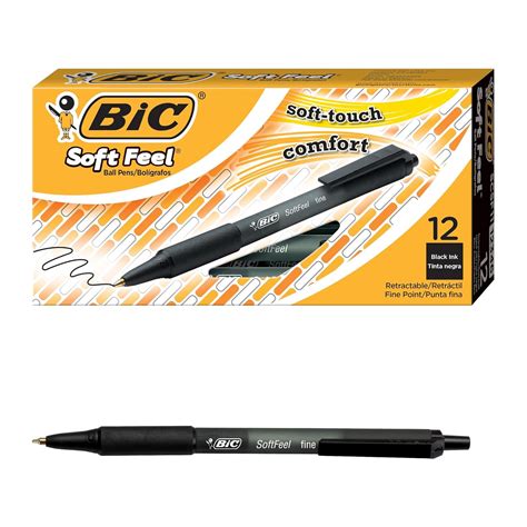 BIC Soft Feel Retractable Ballpoint Pen - Black Body, Black Ink, Pack ...