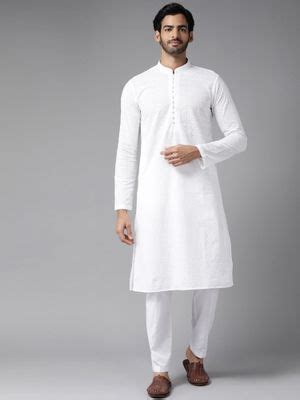 Buy See Designs Men White Chikankari Embroidered Kurta With Pyjama (Set ...